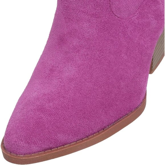 Women Pink Suede Mid Calf Chunky Block Heel Western Embroidered Cowgirl Boot - Picture 5 of 6